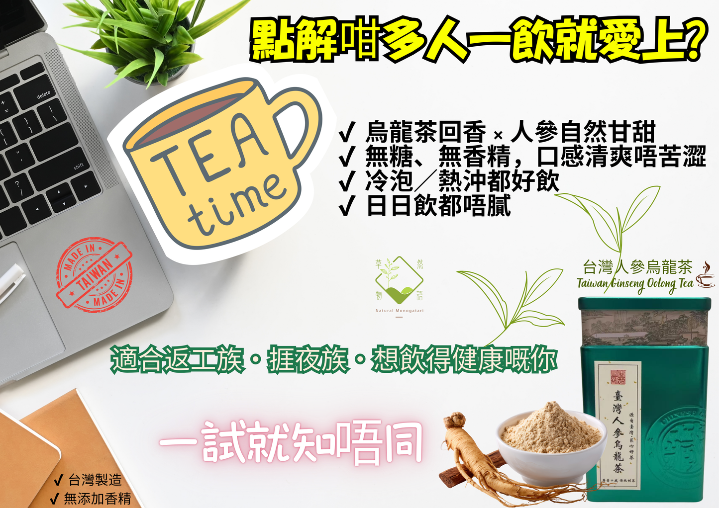 台灣人參烏龍茶｜溫潤回甘｜草然物語